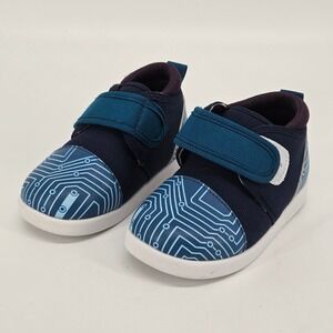 Ikiki Cyber Stomp Navy Blue Toddler Shoes Size 7 Squeakerless Hook Loop Sneakers